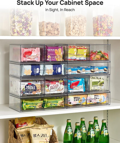 Clear Stackable Storage Drawers Set of 5, Plastic Organizer Bins
