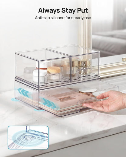 Clear Stackable Storage Drawers Set of 5, Plastic Organizer Bins