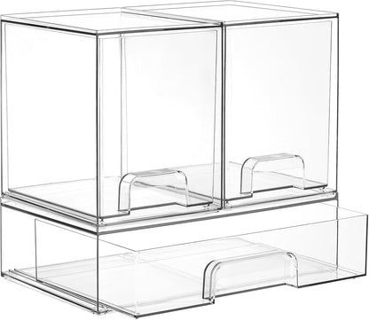 Clear Stackable Storage Drawers Set of 5, Plastic Organizer Bins