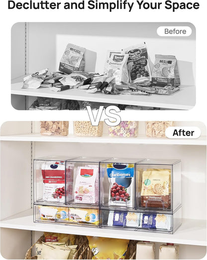 Clear Stackable Storage Drawers Set of 5, Plastic Organizer Bins
