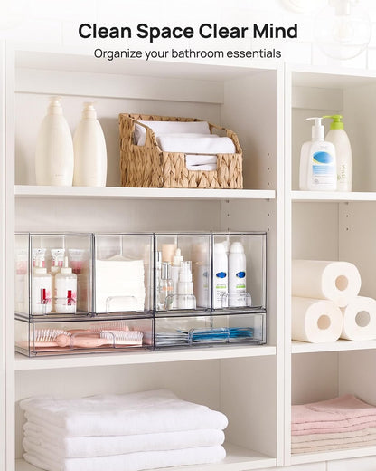Clear Stackable Storage Drawers Set of 5, Plastic Organizer Bins