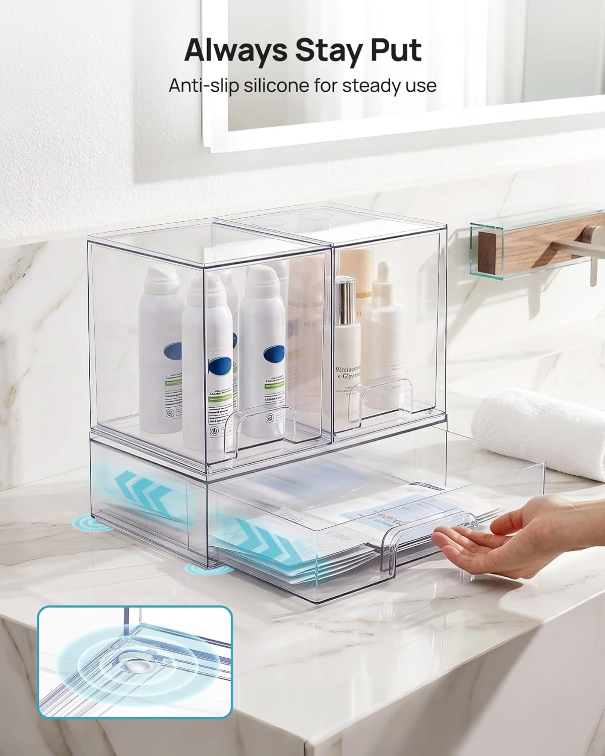 Clear Stackable Storage Drawers Set of 5, Plastic Organizer Bins