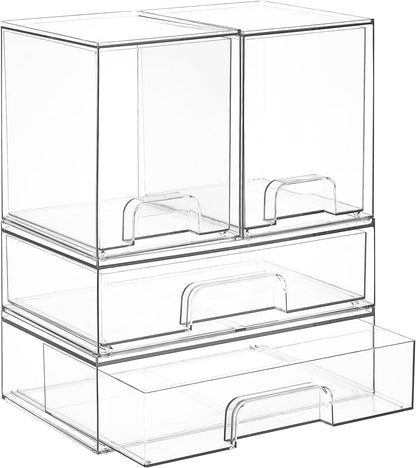 Clear Stackable Storage Drawers Set of 5, Plastic Organizer Bins