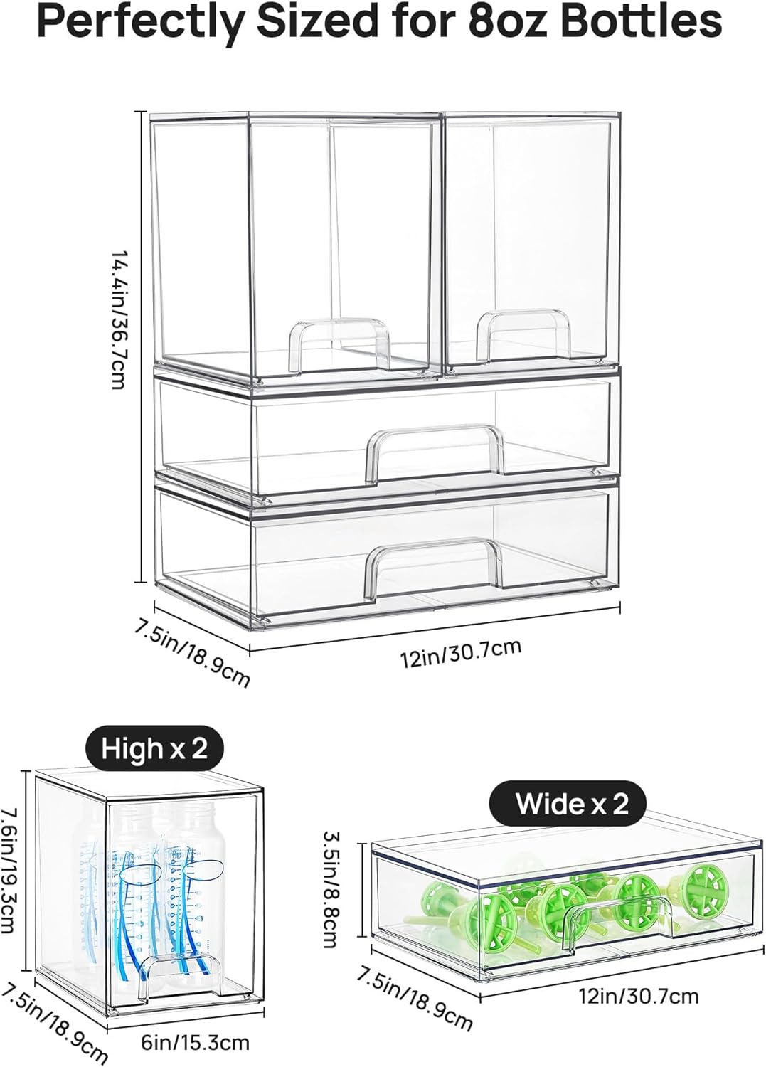 Clear Stackable Storage Drawers Set of 5, Plastic Organizer Bins