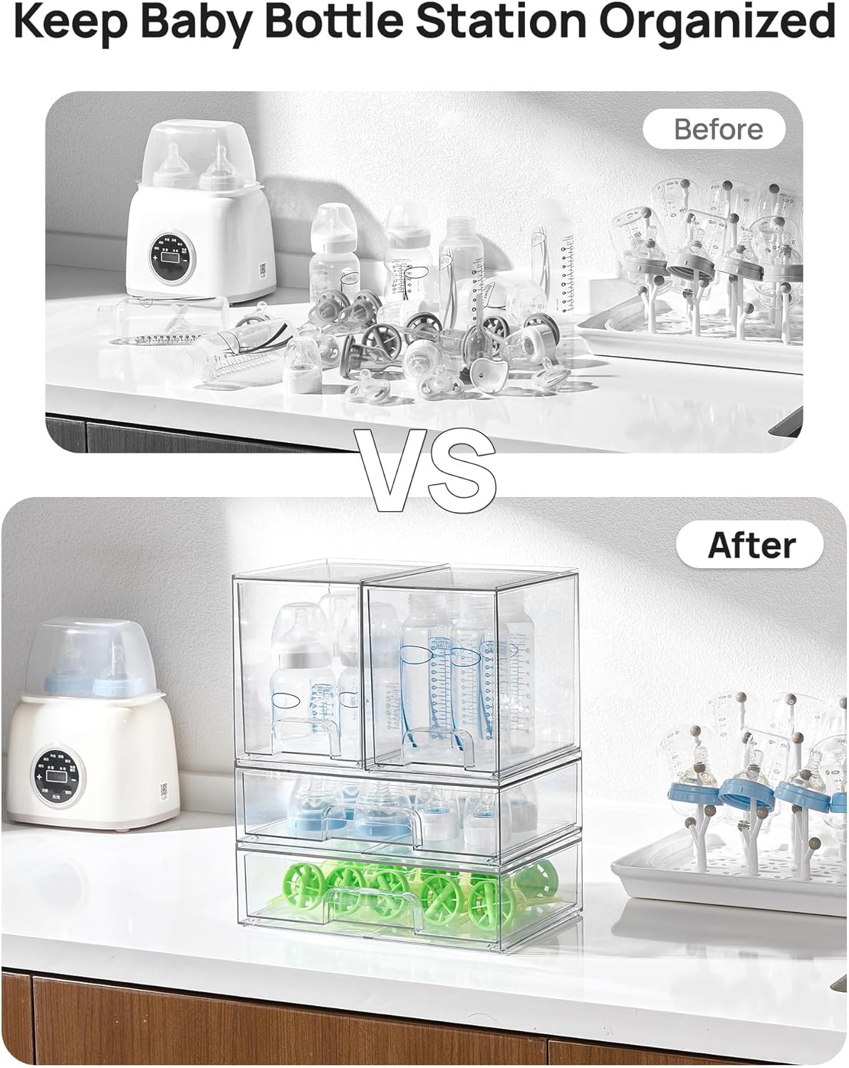 Clear Stackable Storage Drawers Set of 5, Plastic Organizer Bins