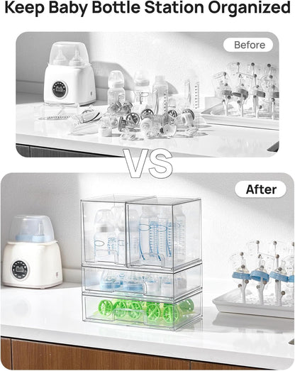 Clear Stackable Storage Drawers Set of 5, Plastic Organizer Bins