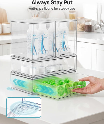 Clear Stackable Storage Drawers Set of 5, Plastic Organizer Bins
