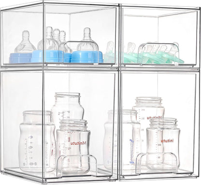 Clear Stackable Storage Drawers Set of 5, Plastic Organizer Bins