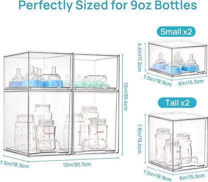 Clear Stackable Storage Drawers Set of 5, Plastic Organizer Bins