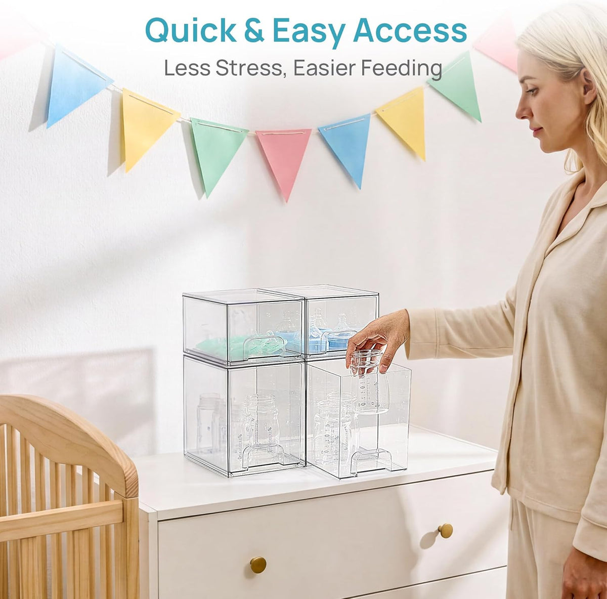 Clear Stackable Storage Drawers Set of 5, Plastic Organizer Bins