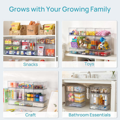Clear Stackable Storage Drawers Set of 5, Plastic Organizer Bins