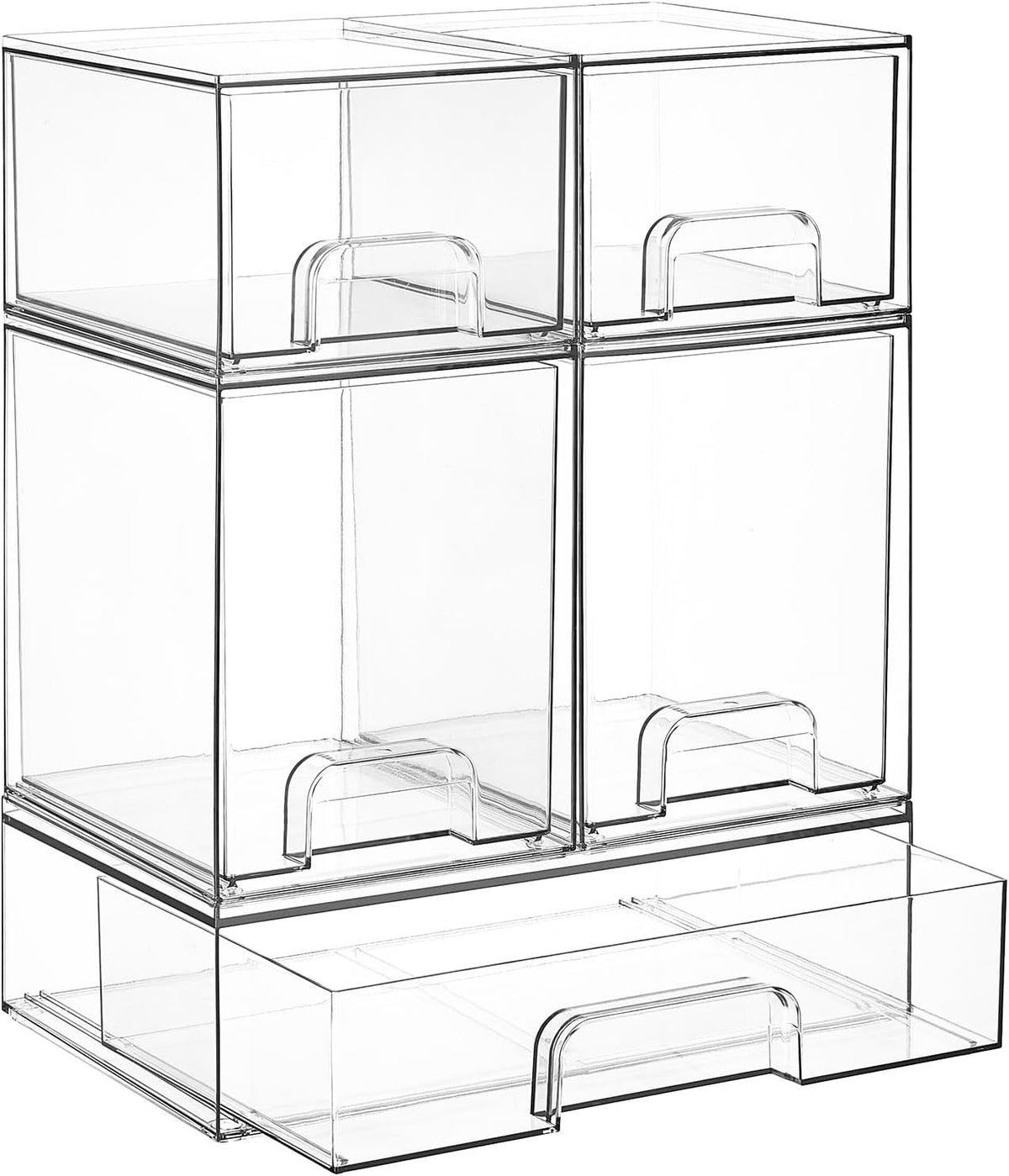 Clear Stackable Storage Drawers Set of 5, Plastic Organizer Bins