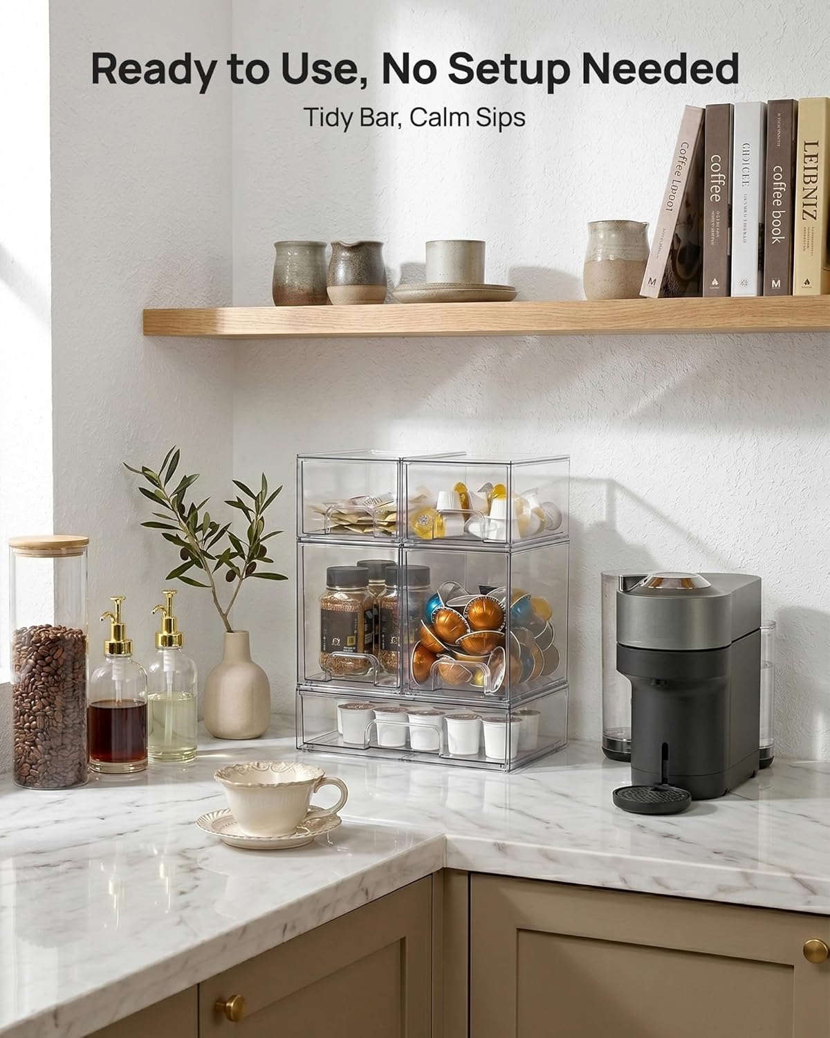 Clear Stackable Storage Drawers Set of 5, Plastic Organizer Bins