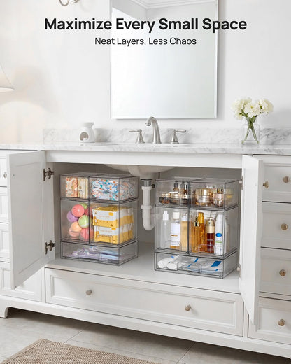 Clear Stackable Storage Drawers Set of 5, Plastic Organizer Bins