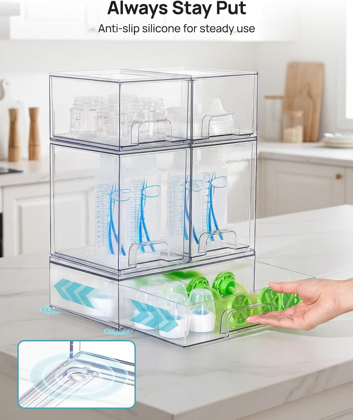 Clear Stackable Storage Drawers Set of 5, Plastic Organizer Bins