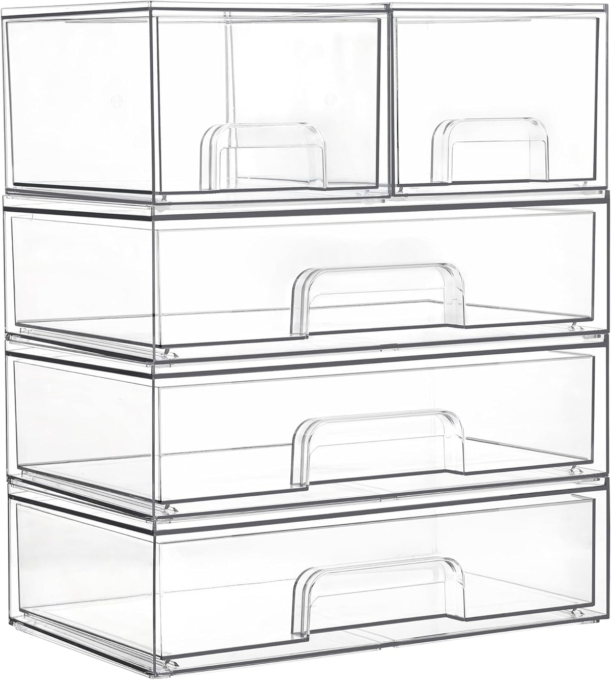 Clear Stackable Storage Drawers Set of 5, Plastic Organizer Bins