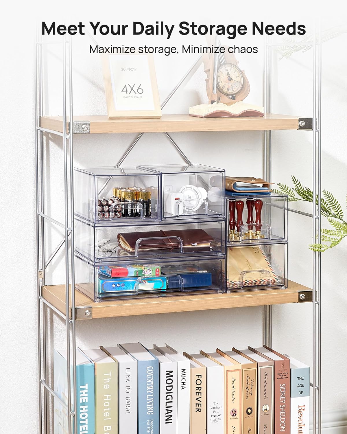 Clear Stackable Storage Drawers Set of 5, Plastic Organizer Bins