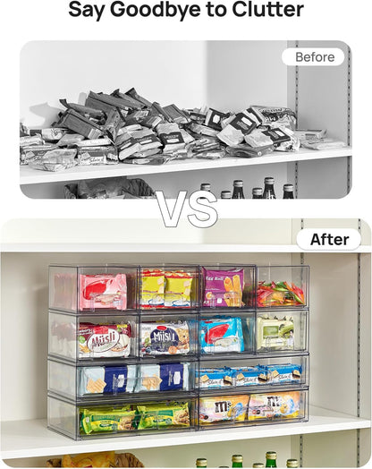 Clear Stackable Storage Drawers Set of 5, Plastic Organizer Bins