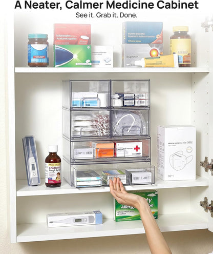 Clear Stackable Storage Drawers Set of 5, Plastic Organizer Bins