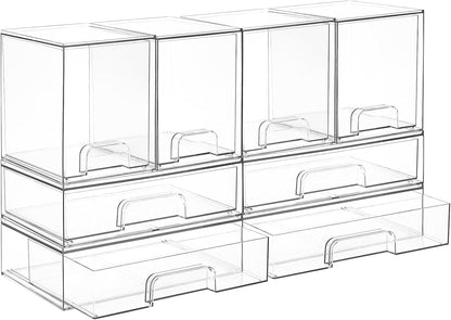 Clear Stackable Storage Drawers Set of 5, Plastic Organizer Bins