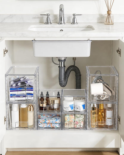 Clear Stackable Storage Drawers Set of 5, Plastic Organizer Bins