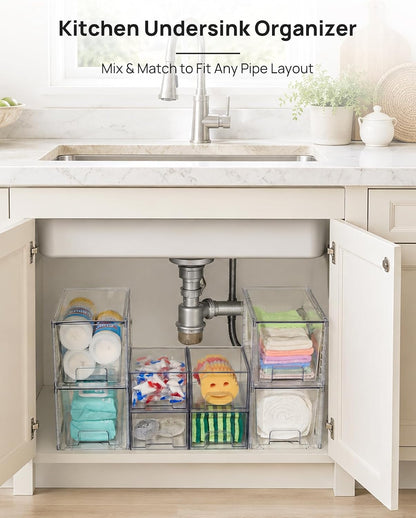 Clear Stackable Storage Drawers Set of 5, Plastic Organizer Bins