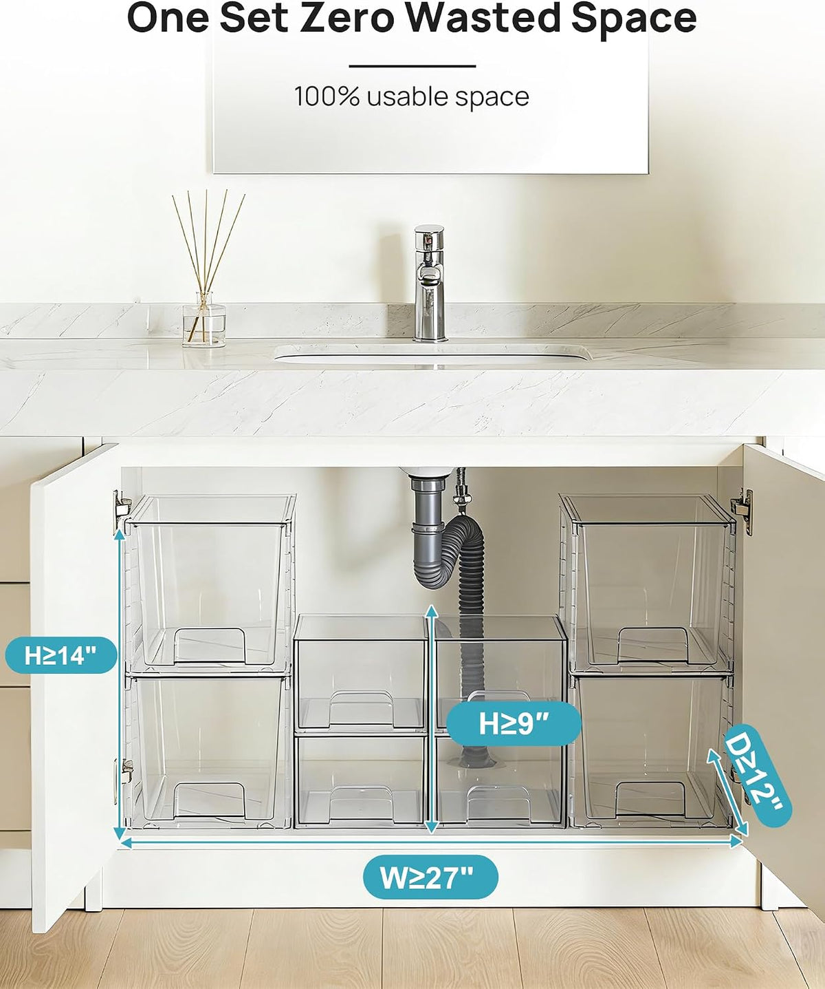 Clear Stackable Storage Drawers Set of 5, Plastic Organizer Bins