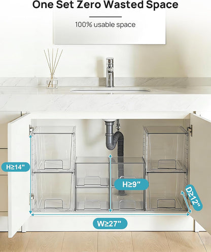 Clear Stackable Storage Drawers Set of 5, Plastic Organizer Bins