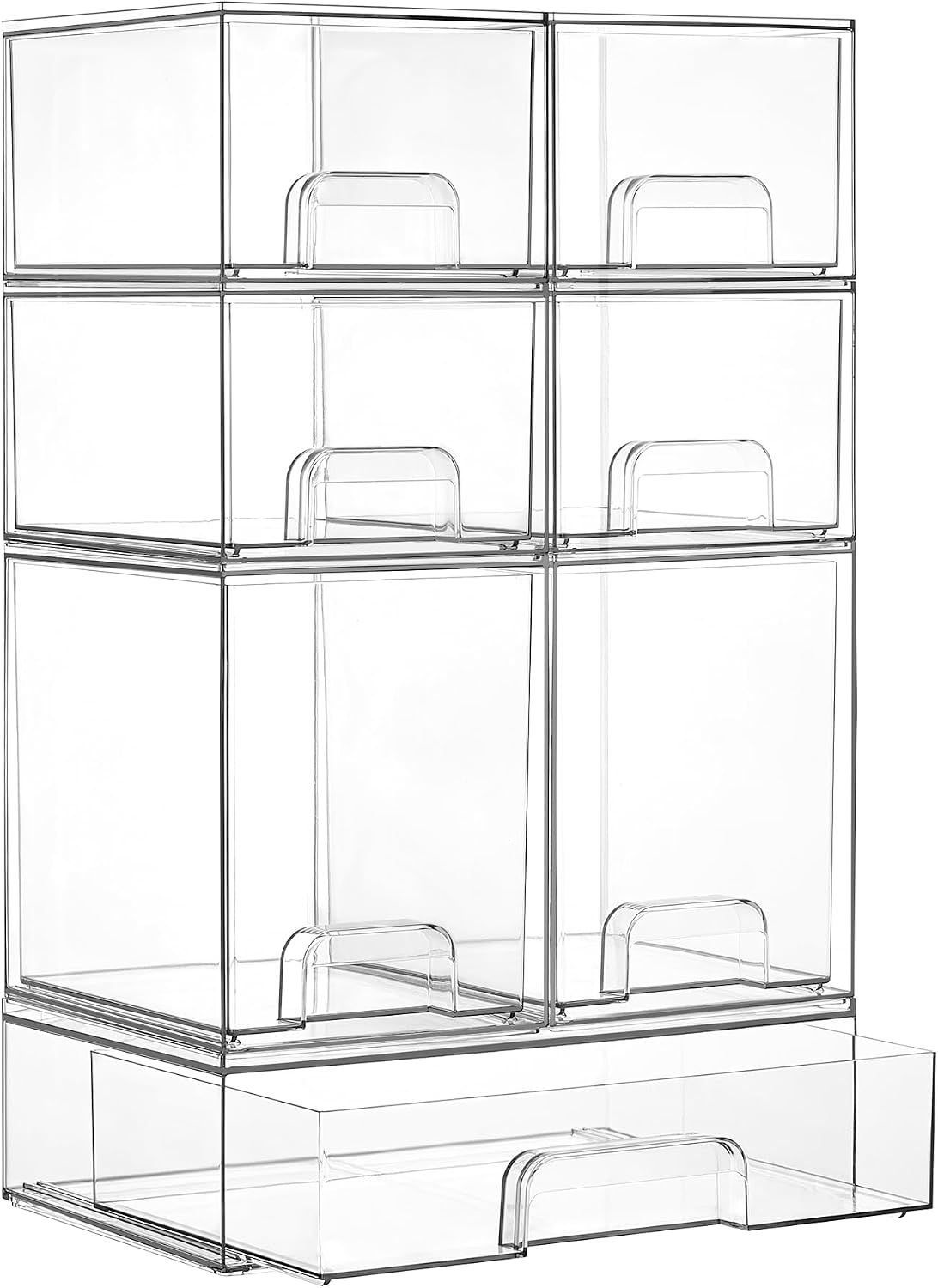 Clear Stackable Storage Drawers Set of 5, Plastic Organizer Bins