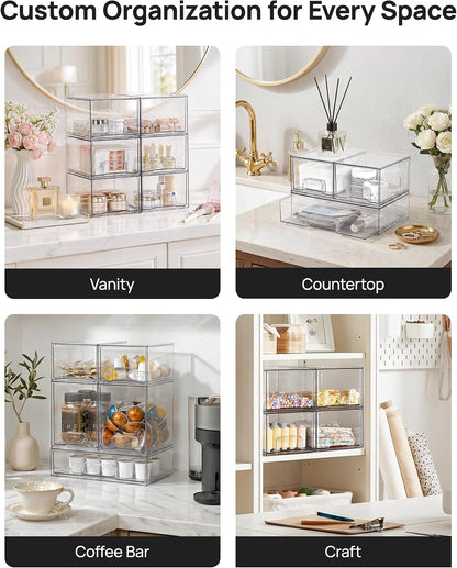 Clear Stackable Storage Drawers Set of 5, Plastic Organizer Bins