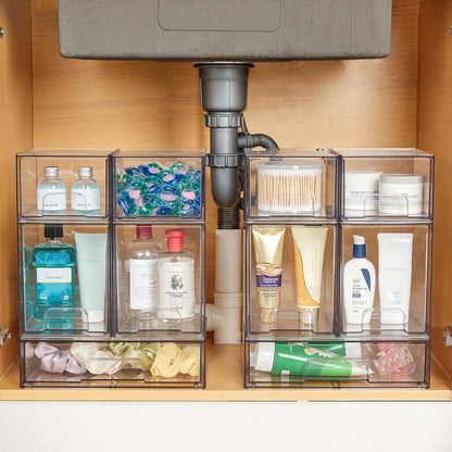 Clear Stackable Storage Drawers Set of 5, Plastic Organizer Bins