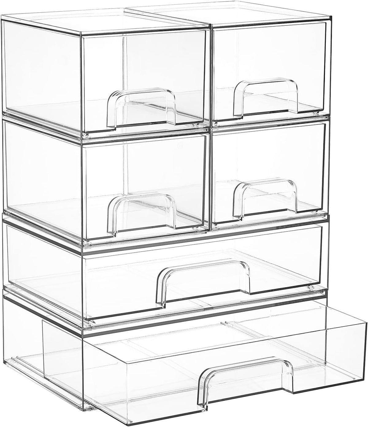 Clear Stackable Storage Drawers Set of 5, Plastic Organizer Bins