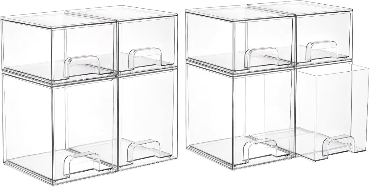 Clear Stackable Storage Drawers Set of 5, Plastic Organizer Bins