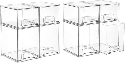 Clear Stackable Storage Drawers Set of 5, Plastic Organizer Bins