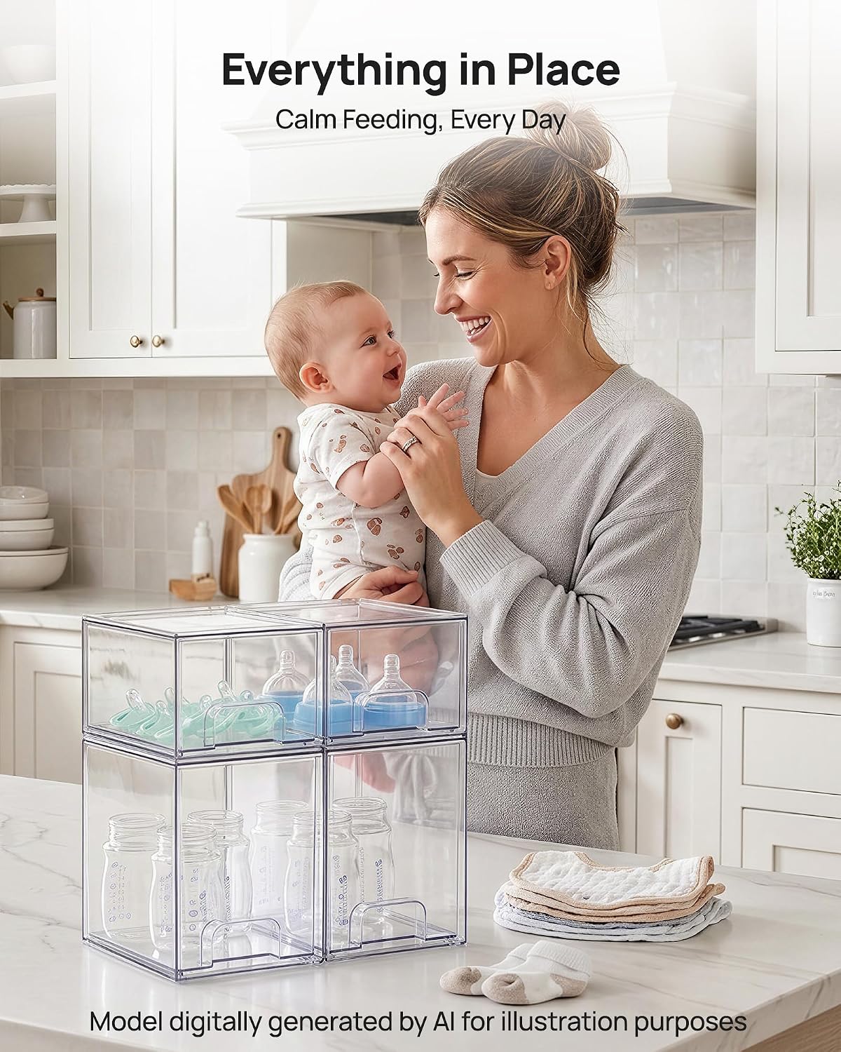 Clear Stackable Storage Drawers Set of 5, Plastic Organizer Bins