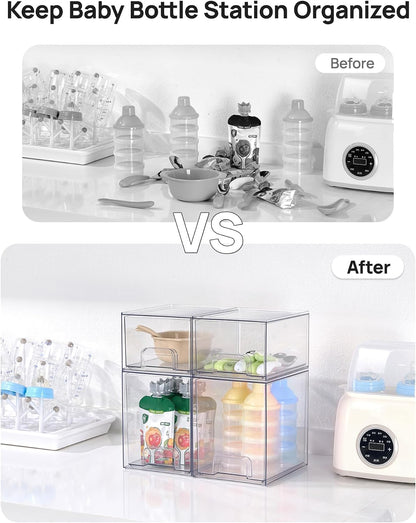 Clear Stackable Storage Drawers Set of 5, Plastic Organizer Bins