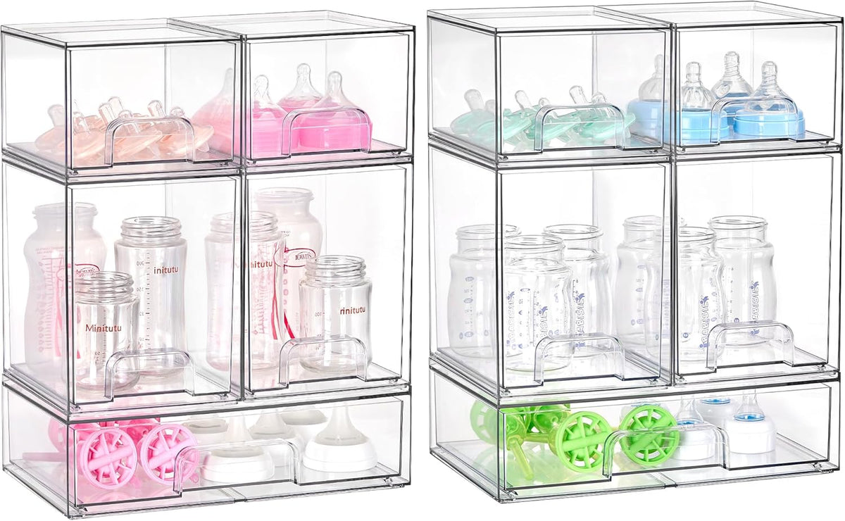 Clear Stackable Storage Drawers Set of 5, Plastic Organizer Bins