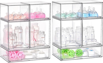 Clear Stackable Storage Drawers Set of 5, Plastic Organizer Bins