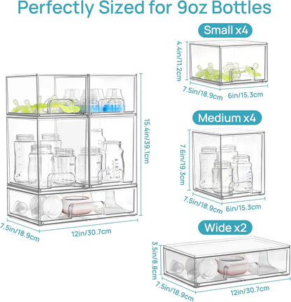 Clear Stackable Storage Drawers Set of 5, Plastic Organizer Bins