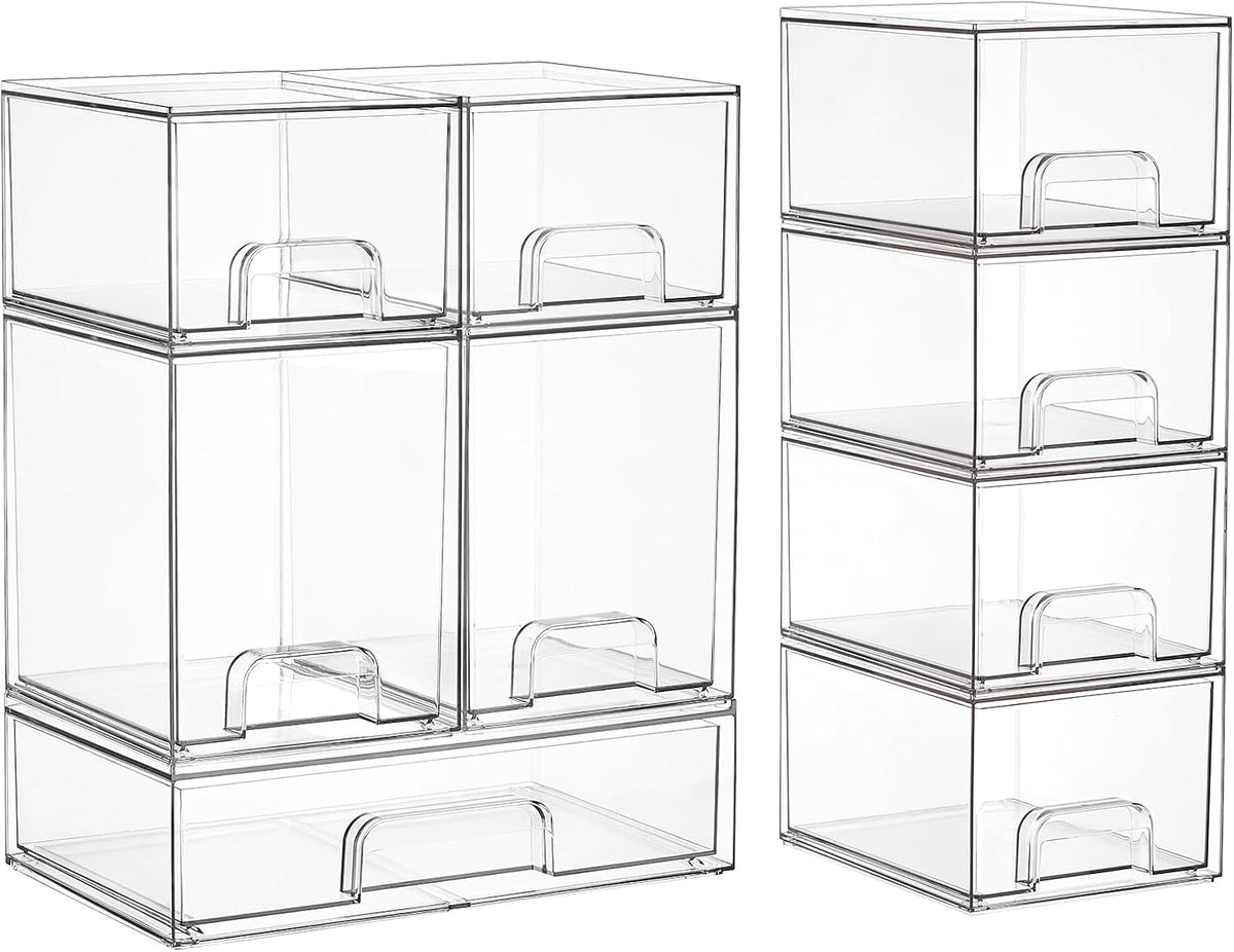 Clear Stackable Storage Drawers Set of 5, Plastic Organizer Bins