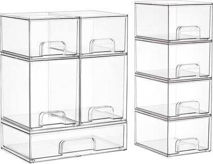 Clear Stackable Storage Drawers Set of 5, Plastic Organizer Bins