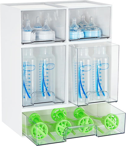 Clear Stackable Storage Drawers Set of 5, Plastic Organizer Bins