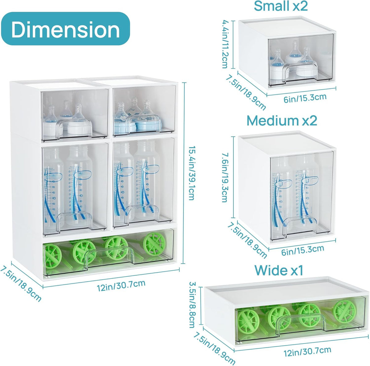 Clear Stackable Storage Drawers Set of 5, Plastic Organizer Bins