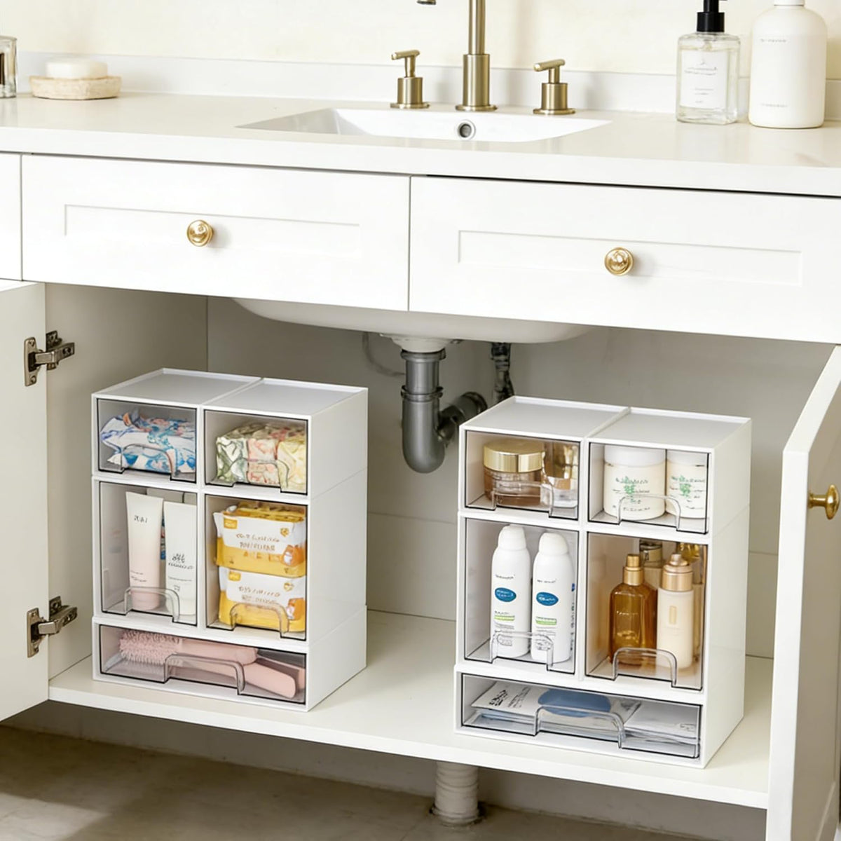 Clear Stackable Storage Drawers Set of 5, Plastic Organizer Bins
