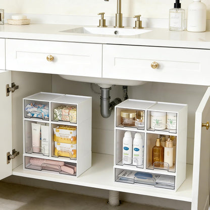 Clear Stackable Storage Drawers Set of 5, Plastic Organizer Bins