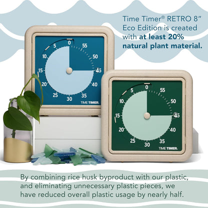 ® Retro 8 inch Eco Edition Visual Timer - 60 Minute Desk Countdown Clock Made with at Least 20% Natural Plant Material- Blue Water