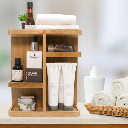 Bamboo Makeup Organizer, Rotating Cosmetic Storage for Vanity (Tan)