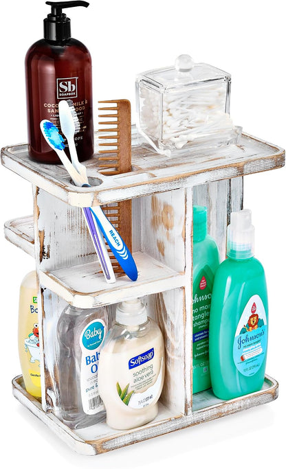 Bamboo Makeup Organizer, Rotating Cosmetic Storage for Vanity (Tan)