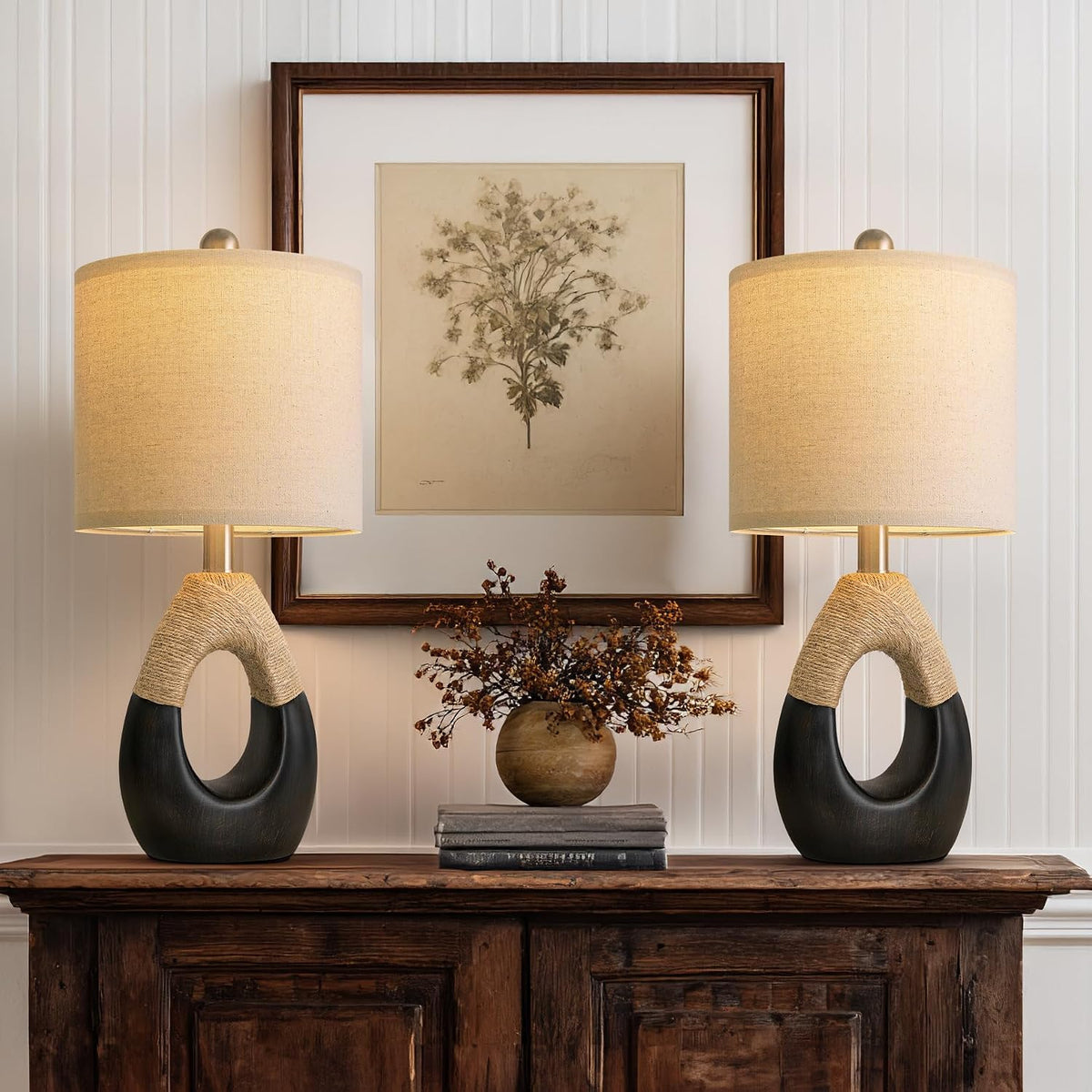19'' Small Boho Table Lamps for Bedroom Set of 2 for Bedside