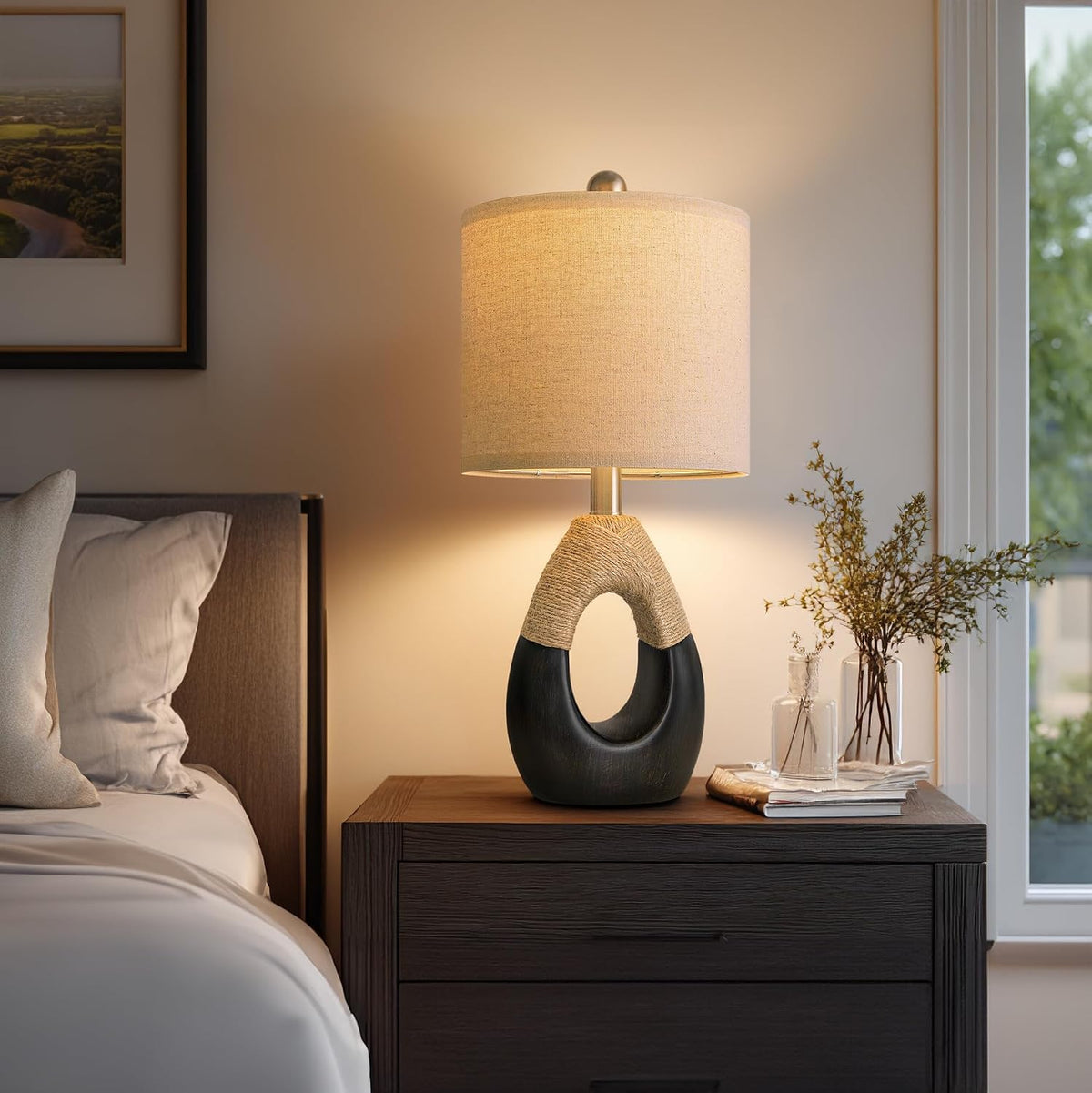 19'' Small Boho Table Lamps for Bedroom Set of 2 for Bedside